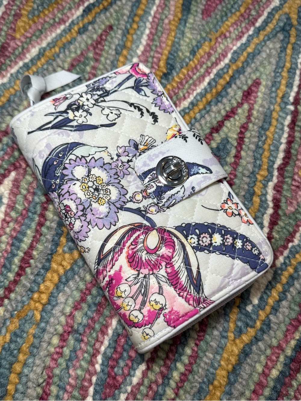 (SET OF 2)Vera Bradley Quilted Tote and Wallet - White with Pink & Purple Floral - Picture 5 of 16